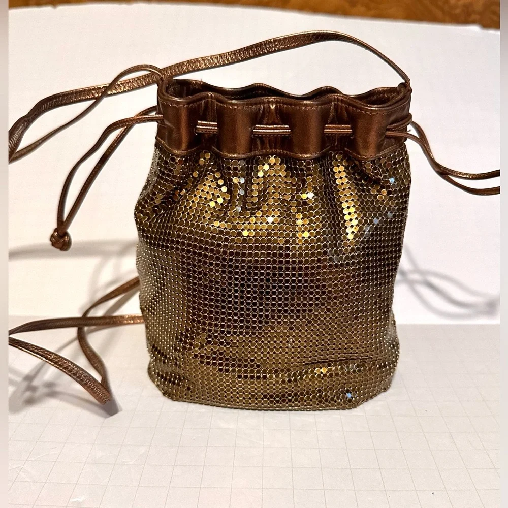 Vintage Whiting & Davis Drawstring‎ Bucket Bag Purse Small Bronze Mesh